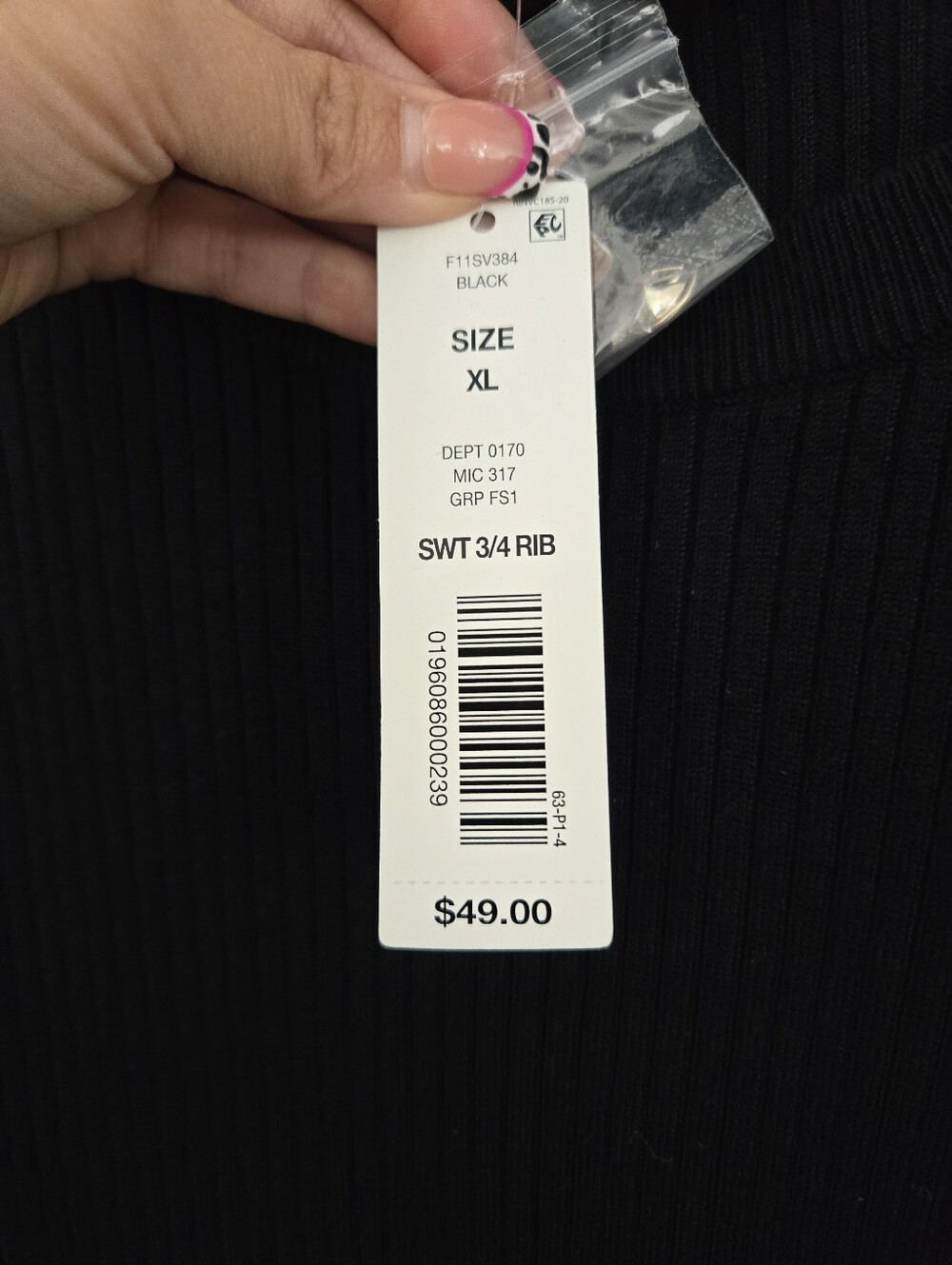 Investments ribbed-knit 3/4 sleeves black sweater. Size XL. New - Picture 7 of 7